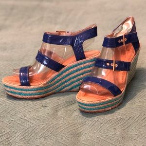 kate spade Lucie blue patent espadrille wedge